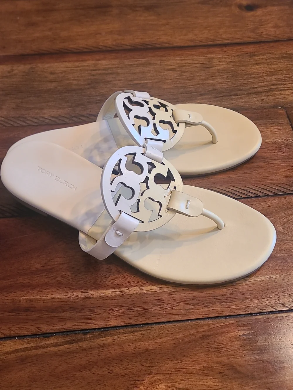 Tory Burch Ivory Miller Logo Thong Sandals